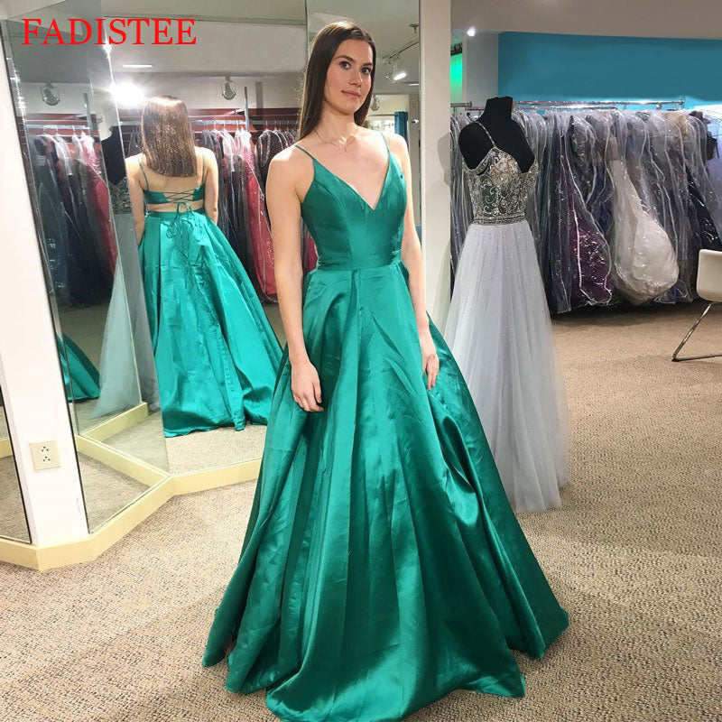 Satin V-neck Prom Dress Woman Formal Evening Party Gowns