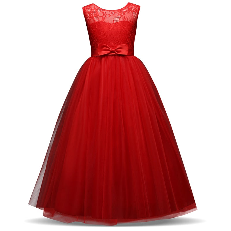 Vintage Flower Girl Princess Dress For Weddings Summer Kid Formal Bow Long