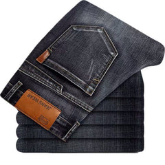 Spring Autumn Men's Smart Elastic Jeans Business Fashion Straight