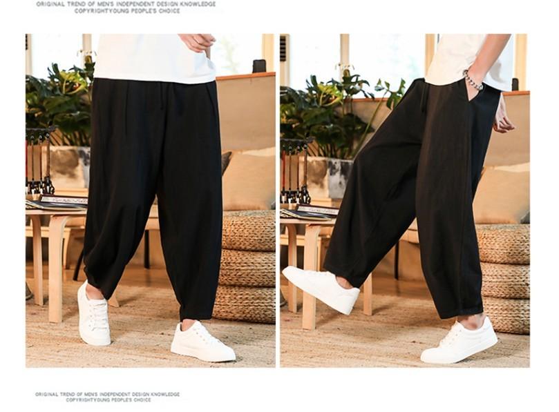 Japanese Loose Men Cotton Linen Pants Male Summer Breathable
