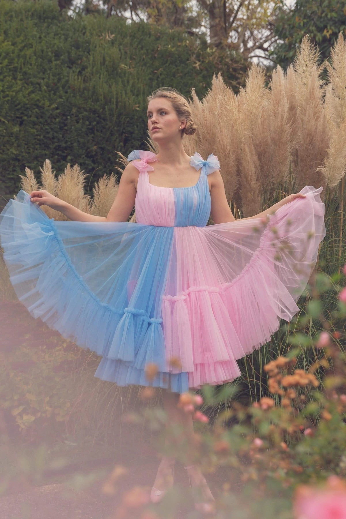 Homecoming Dresses: Pink Blue Tulle A Line Party Prom Dresses