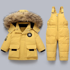 children clothing set 2 pcs down jacket hooded strap suit boys thicken warm parka