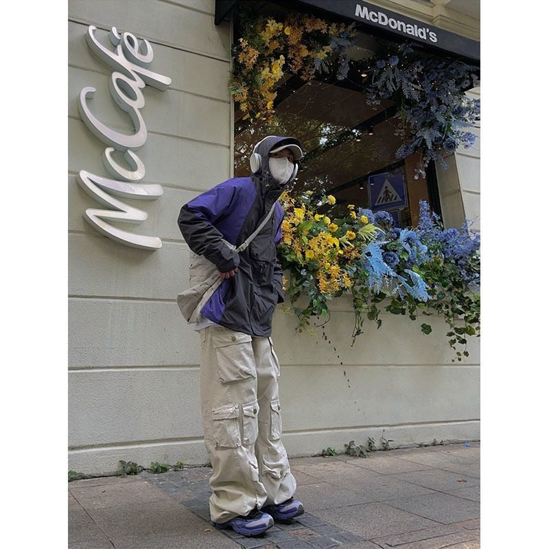 Street Popular White Multi-pocket Overalls Men Harajuku Style