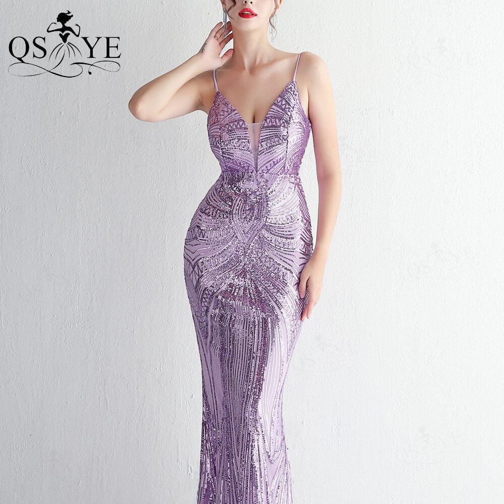 Homecoming Dresses: Purple Prom Dresses Mermaid Pattern Lace Sequin
