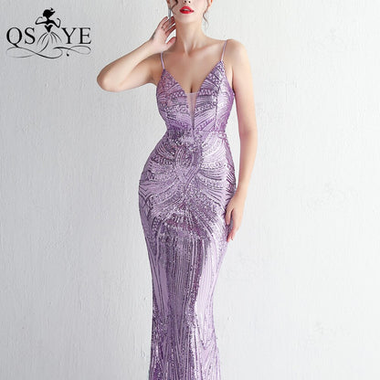 Homecoming Dresses: Purple Prom Dresses Mermaid Pattern Lace Sequin