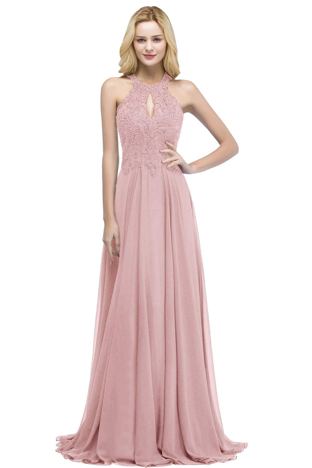 Homecoming Dresses: Prom Dress Halter Neck Bodice Layered in Embroidered