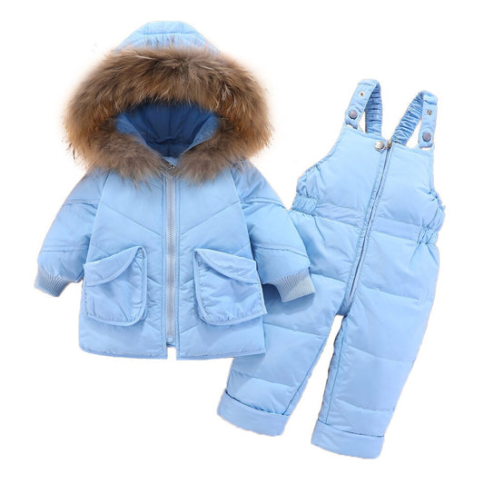 Children Snowsuit Winter Baby Down Jacket Jumpsuit Parka Real Fur