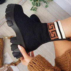 Shoes Woman Boots Knitted Sock Boots Women Thick-soled Short Tube