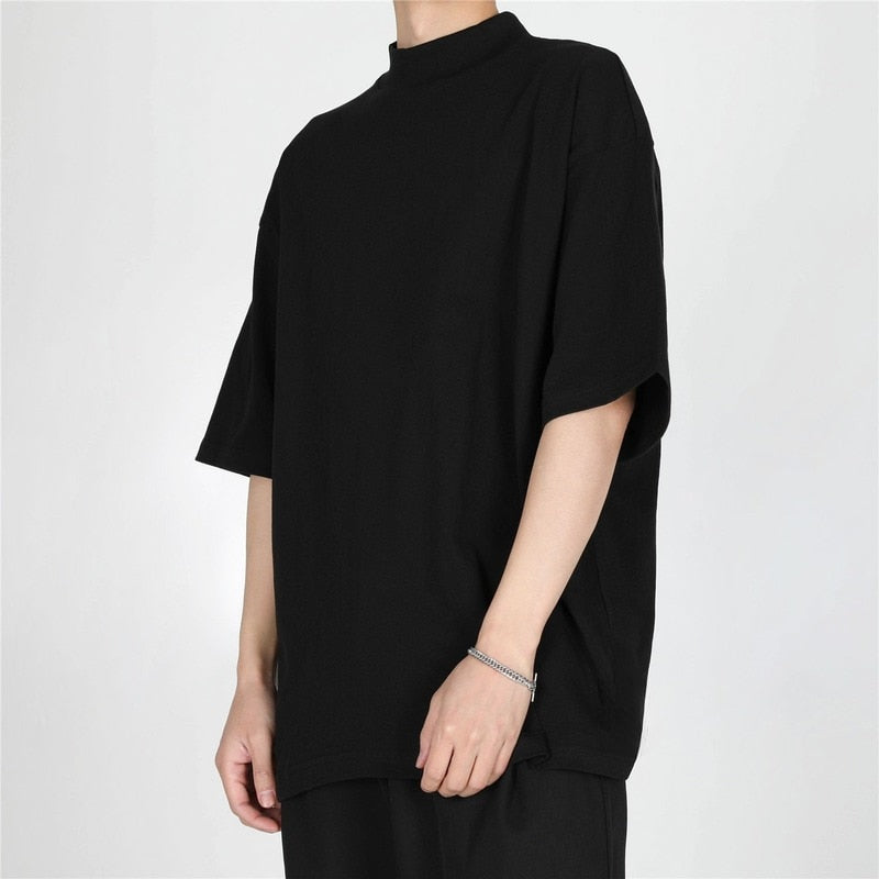 High Quality Luxury Solid Color T-shirt Niche Crew Neck Japanese Short Sleeve