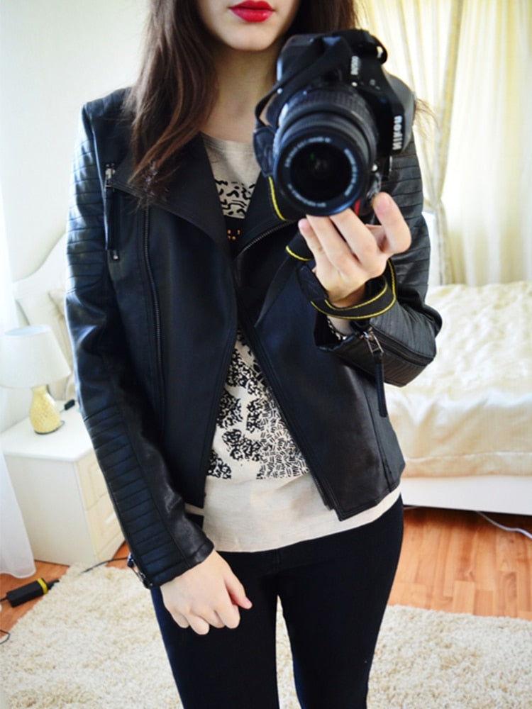 Spring Autumn Women Punk Leather Jacket PU Faux Leather Jackets