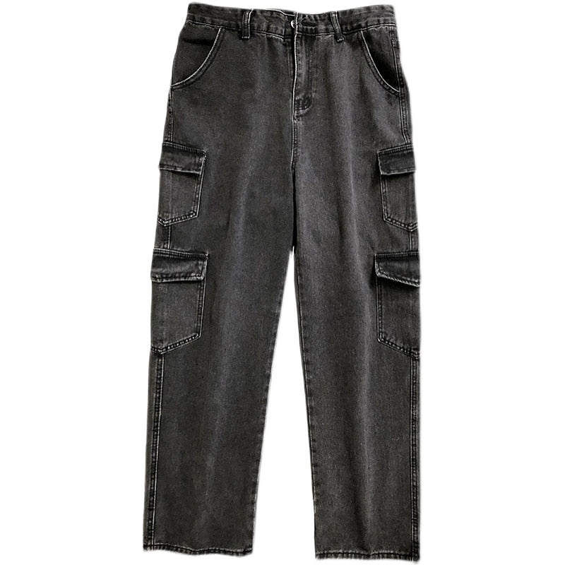Baggy Men Jeans Straight Cargo Pants Spring Autumn Fashion Vintage Blue Denim