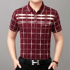 Polo Shirt Men Short Sleeve Polos Shirts Plaid Slim Fit Mens Pol