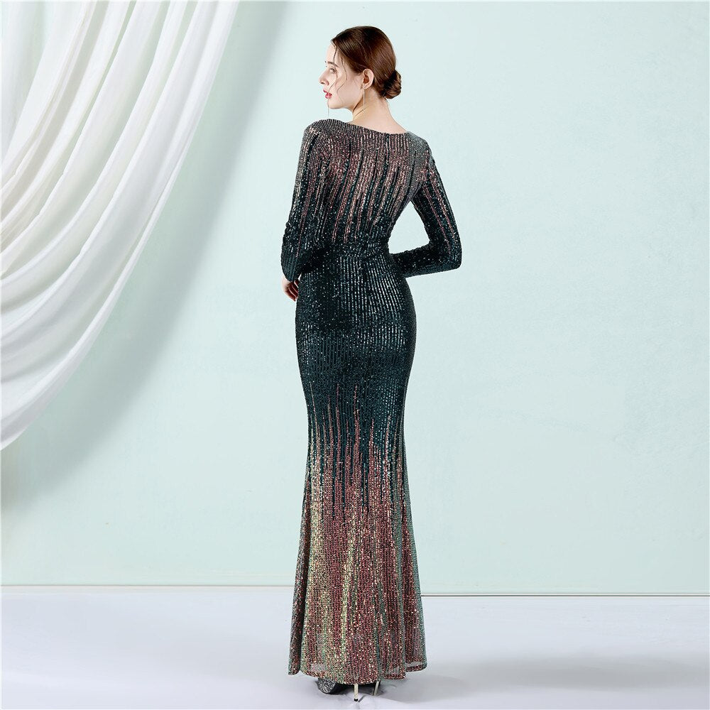 Evening wear Dresses: Green Sequin Evening Dress Luxury Shining Party