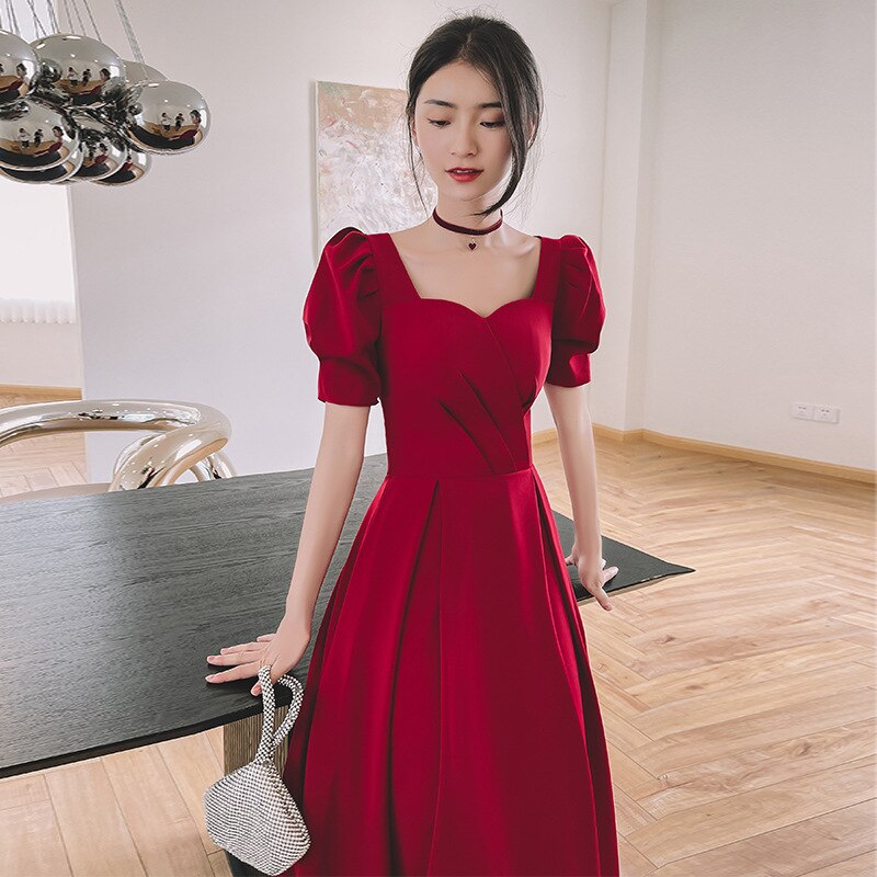 Evening wear Dresses: Prom Dress Collar Puff Sleeve Slim A-Line Birthday