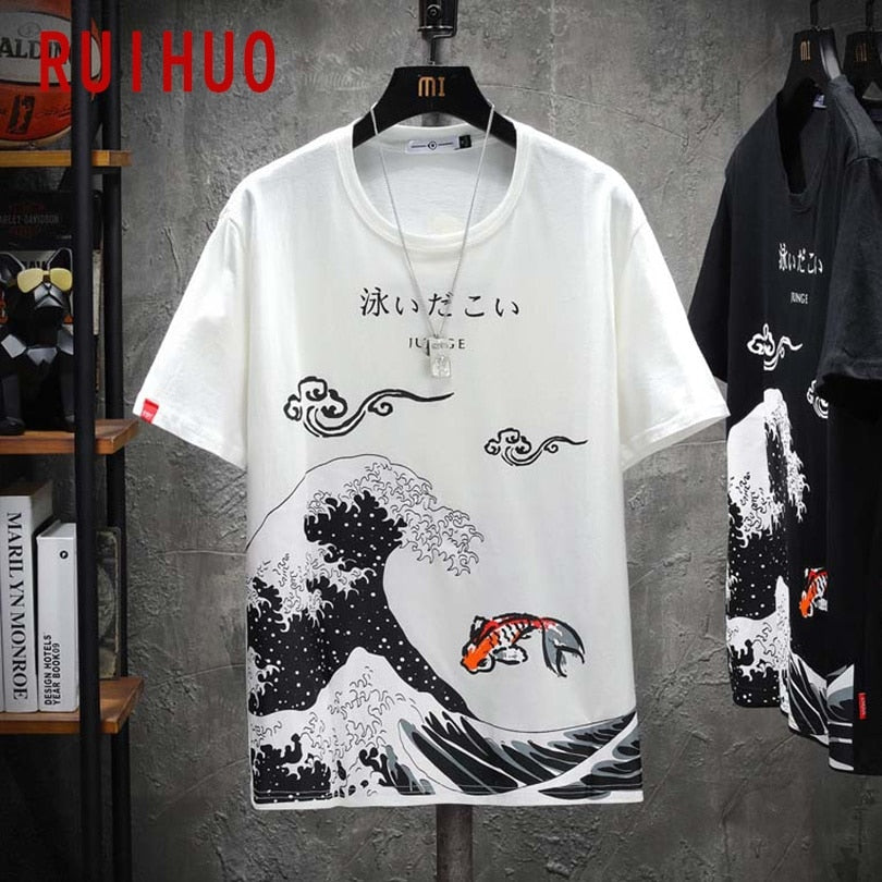 Japan Style Men T-Shirt Fashion Streetwear Black Hip Hop