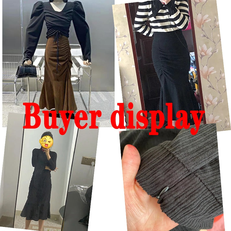 Lucyever Fashion High Waist Midi Skirts for Women Plus Size S-2XL Slim Fit  Hip