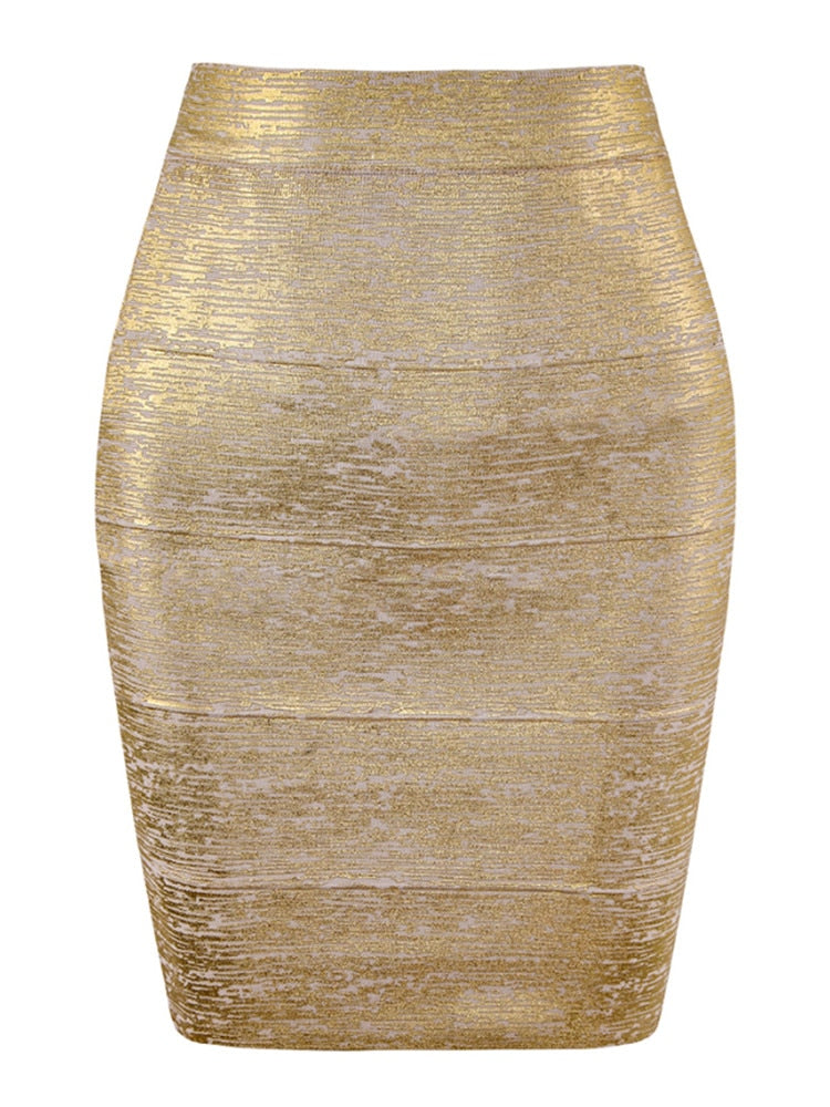 Women Summer Skirt Black Silver Gold Bandage Skirt High Street