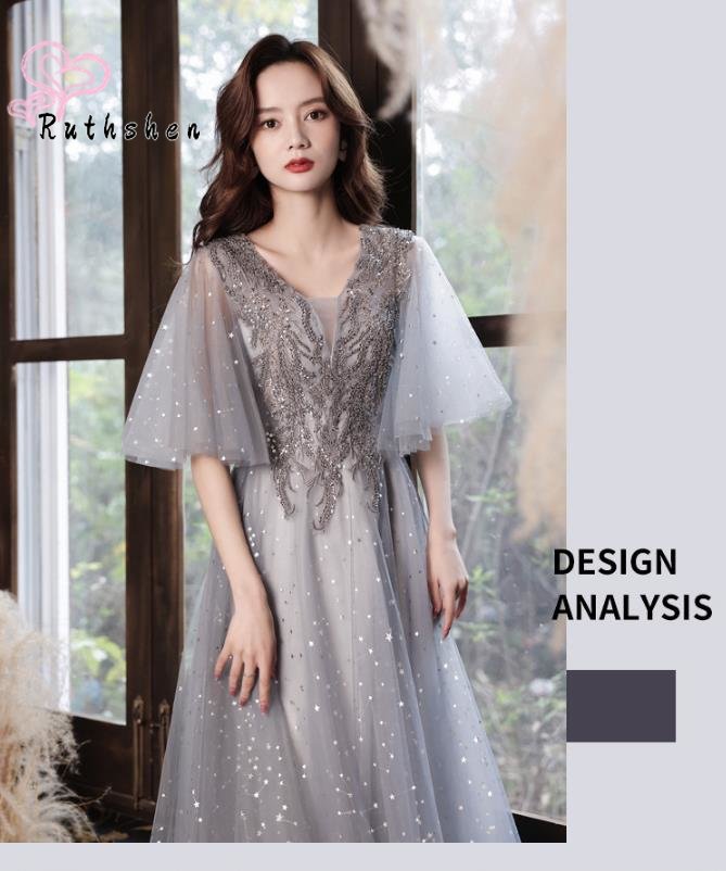 Homecoming Dresses: Women Elegant Evening Gown Flare Short Sleeves Luxury Prom