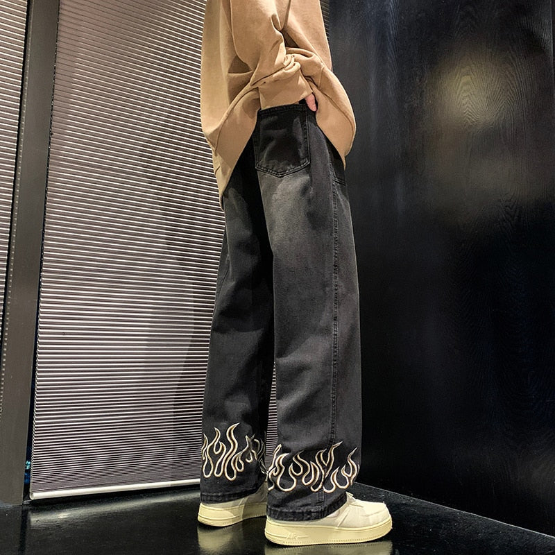 Personality Embroidery Men Baggy Jeans Streetwear