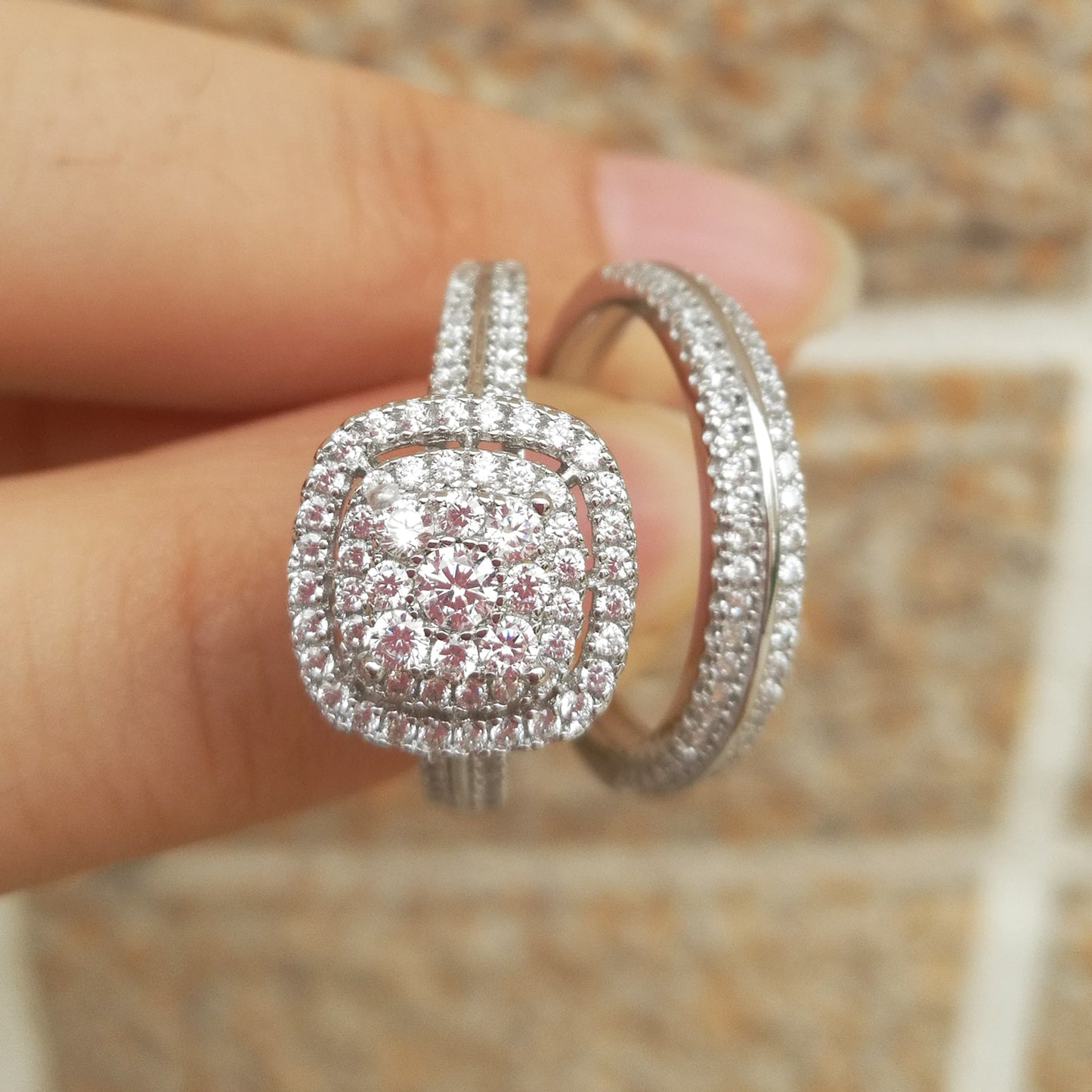 2Pcs Wedding Rings For Women Solid 925 Sterling Silver Engagement Ring