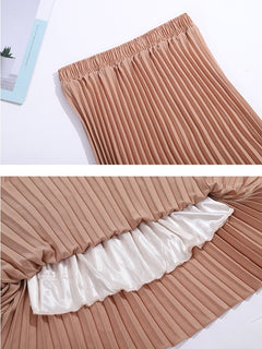 Womens Fashion Pleated Midi Long Skirt Female Korean Japanese Casual High Waist