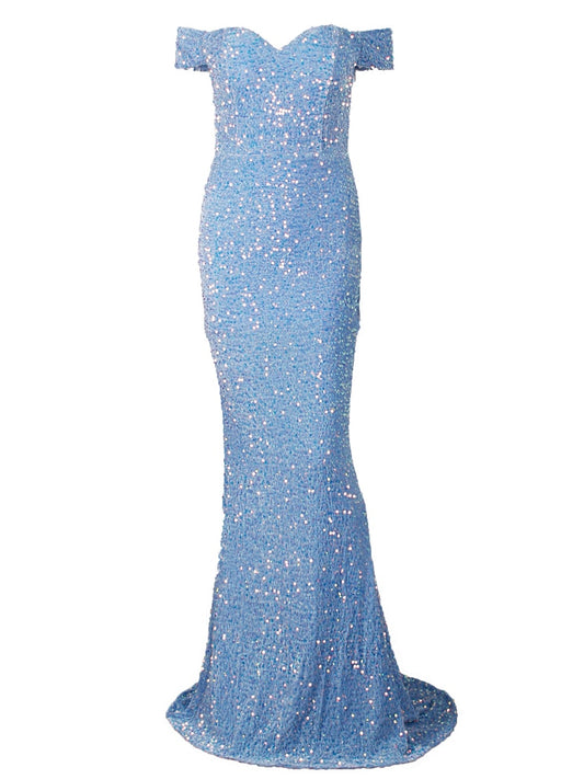 Evening wear Dresses: Off The Shoulder Mermaid Evening Gown Red Stretchy Velvet