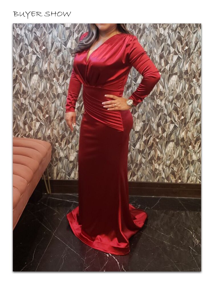 Evening wear Dresses: Evening Gown Stretchy Satin Deep V Neck Low Cut