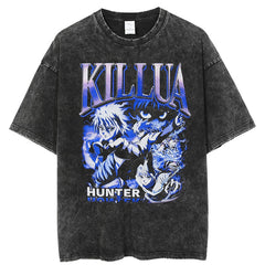 Hip Hop Oversize Washed T-Shirt Men Streetwear Anime Hunter X Hunter Graphic