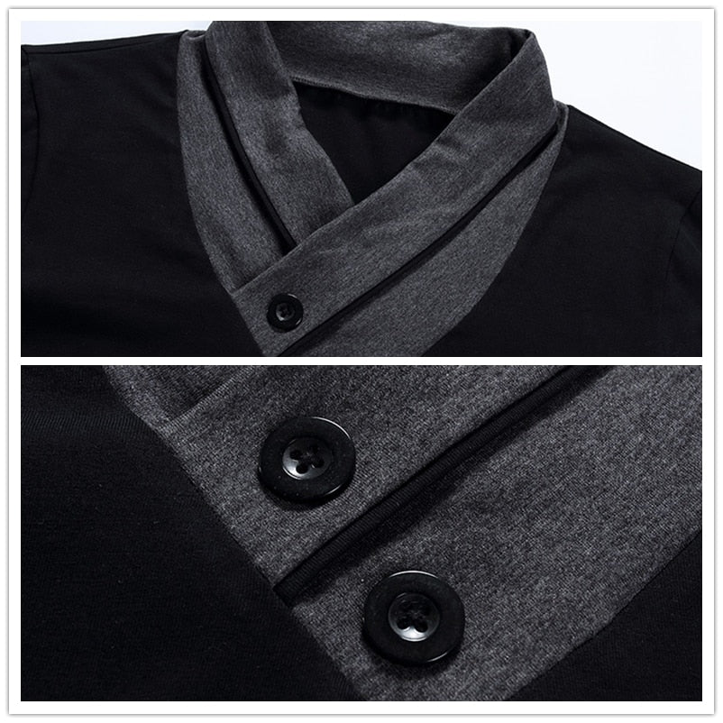 Fashion Brand Trend Slim Fit Long Sleeve T Shirt Men Patchwork Collar