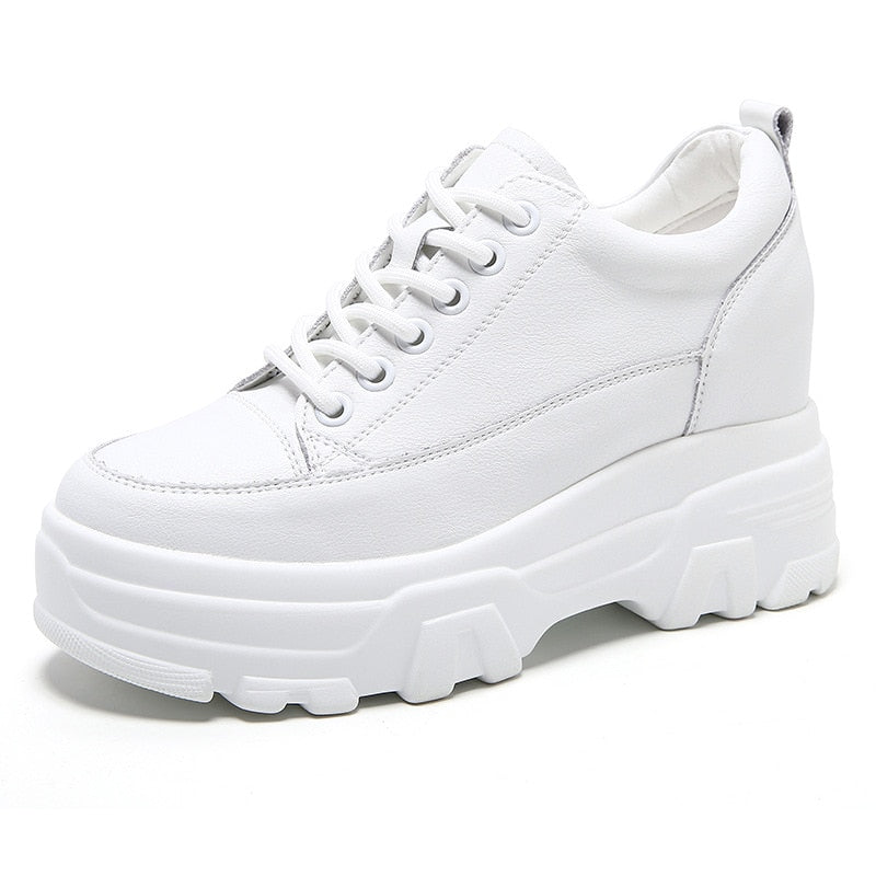 Fujin 8cm Leather Microfiber Women Casual Shoes Platform
