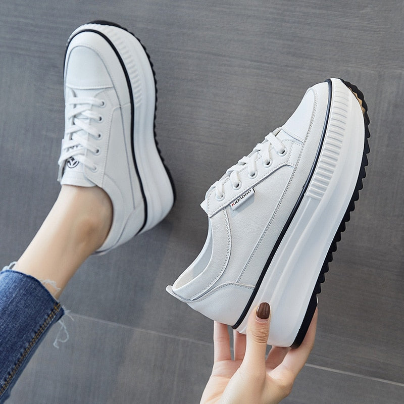 Fujin Dad Shoes Chunky Sneakers Wedge Heel Platform White Air Mesh Hollow Shoes