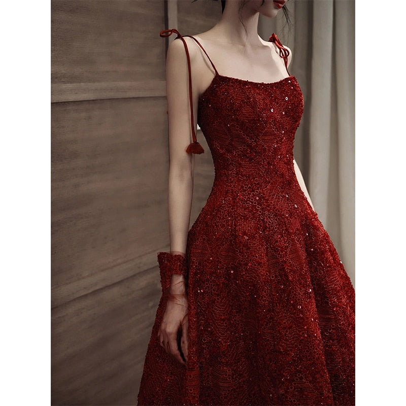 Homecoming Dresses:Strap Women Prom Dress Elegant Sequins A-Line Birthday