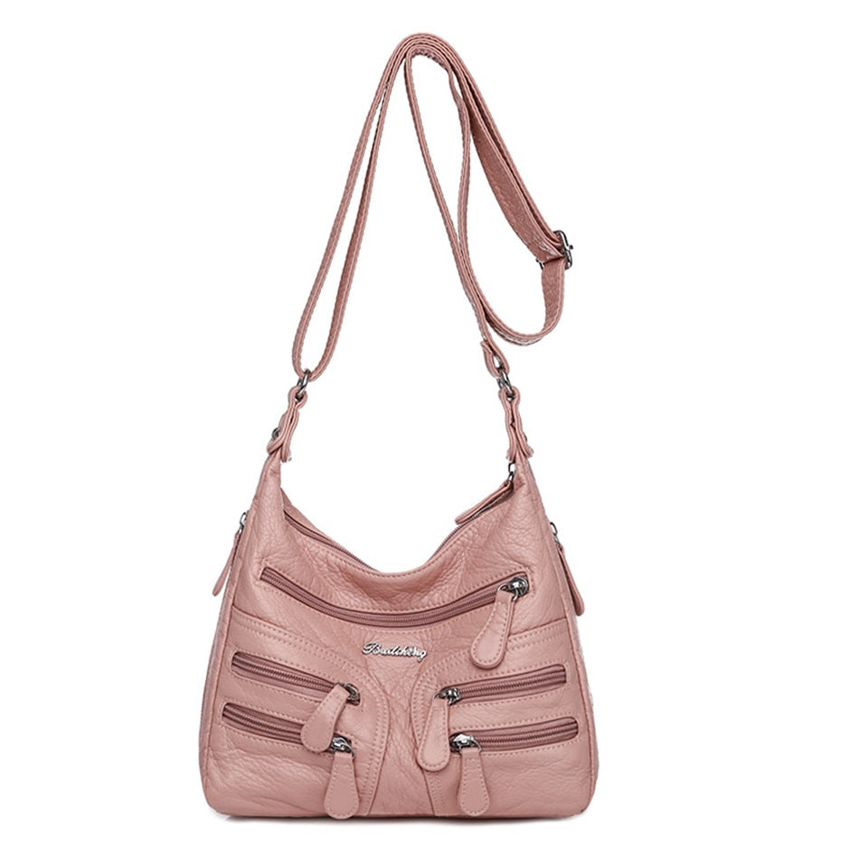 High Quality Women's Soft Leather Shoulder Bags Multi-Layer Casual