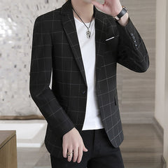 Men's Casual Business Plaid Slim Fit Formal Dress Blazers Jacket Suit