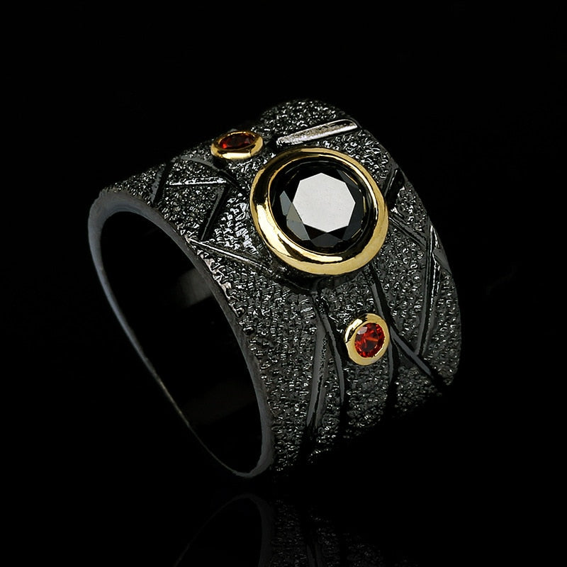 Exquisite Leaf Flower Color Zircon Ladies Women Ring Jewelry Black Gold