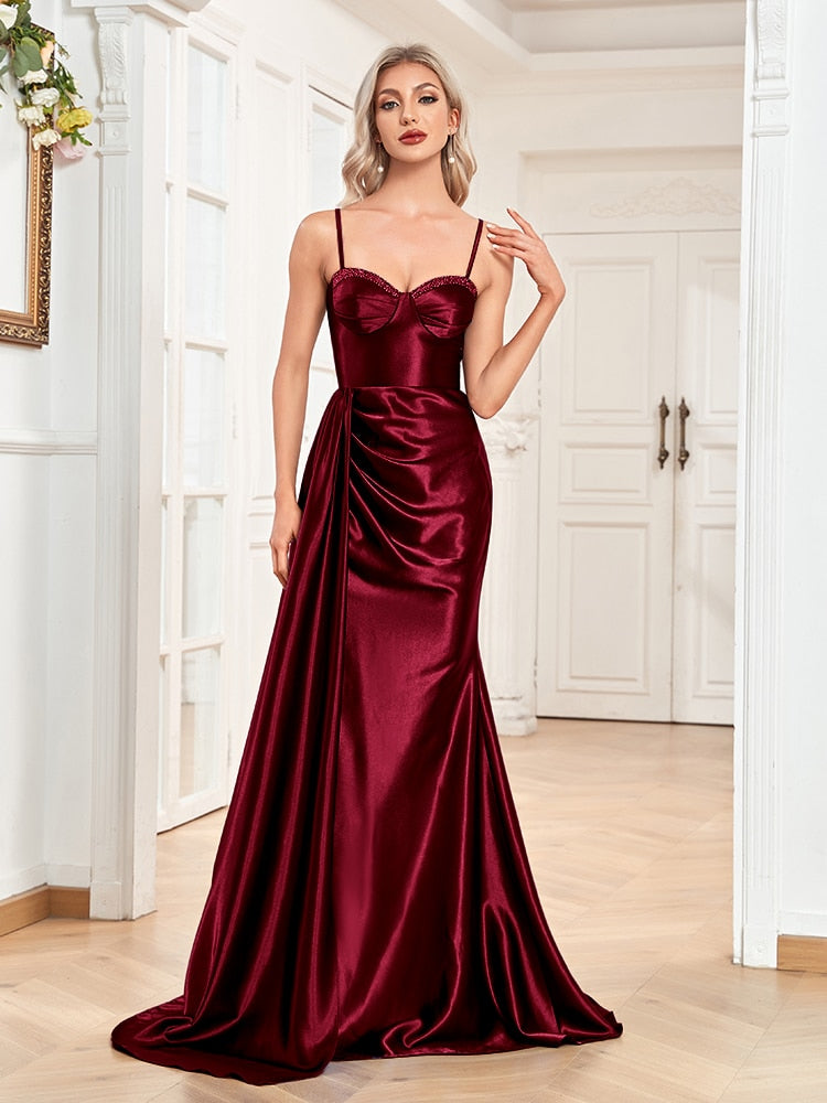 Evening wear Dresses: Evening Celebrity Dresses Ruched Side Slit Straps Ribbons