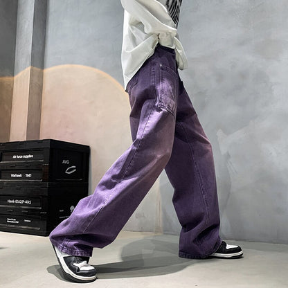 Purple Wide Jeans for Men Ins Fashion Hip Hop Denim Trousers Vintage Casual