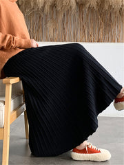 Thicken Women Knitted A-line Skirt Elegant Autumn