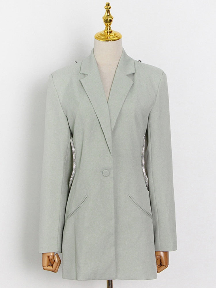 Backless Diamond Blazer Tops Female Lapel Collar Long