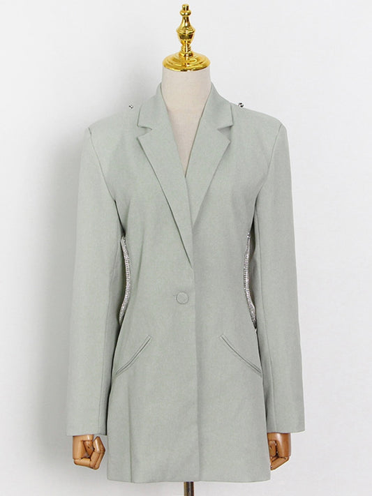 Backless Diamond Blazer Tops Female Lapel Collar Long