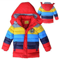 Keep Warm Boys Jacket Long Style Color Stripe Thick Coat For Kids