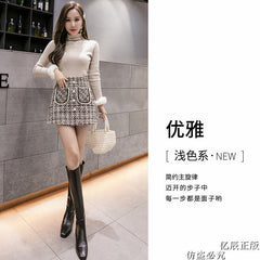 Women Woolen Tartan Skirt Skirt for Autumn and Winter Woman Skirts Mujer Faldas Saias