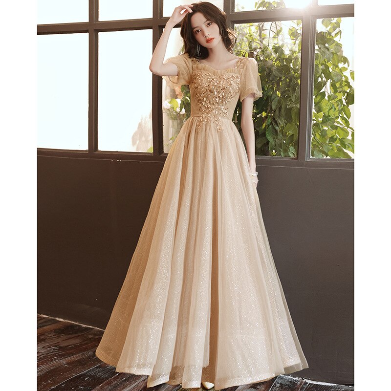 Evening wear Dresses: Elegant Sequins Bridesmaid Dress Short Sleeve