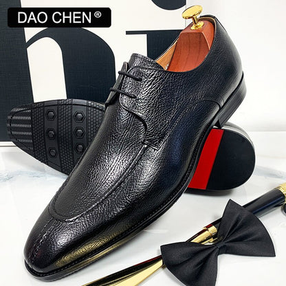 Italian Men Leather Shoes Lace Up Black Brown Split Toe Luxury