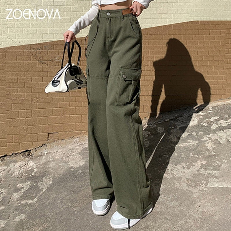 European American Green Jeans Fashion Elegant Solid Pants