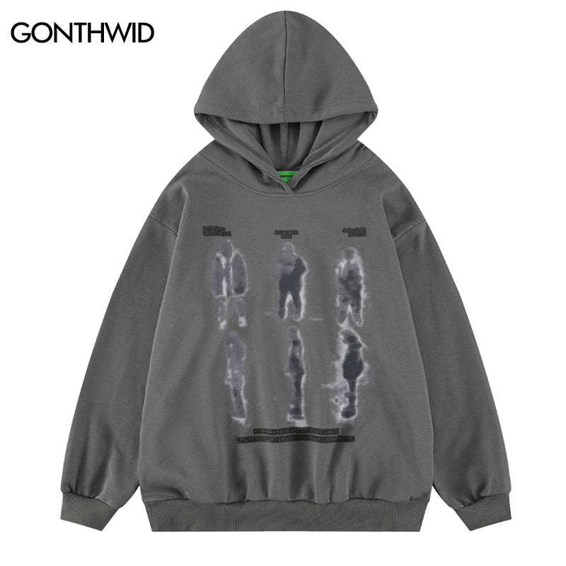 Hip Hop Hoodie Sweatshirt Streetwear Mens Shadow Graphic Print Punk Gothic