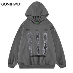 Hip Hop Hoodie Sweatshirt Streetwear Mens Shadow Graphic Print Punk Gothic