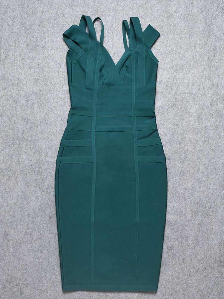 Sexy V Neck Green HL Bandage Dress Double Strap Party Club