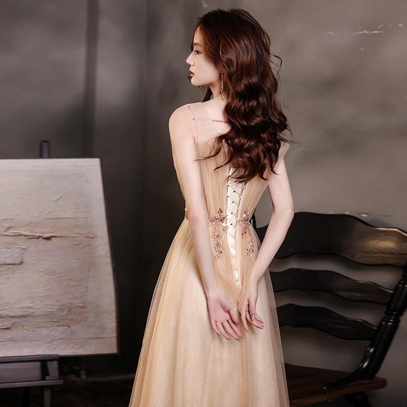 Homecoming Dresses: Evening Dresses V-Neck Sleeveless Elegant Party Train Dress