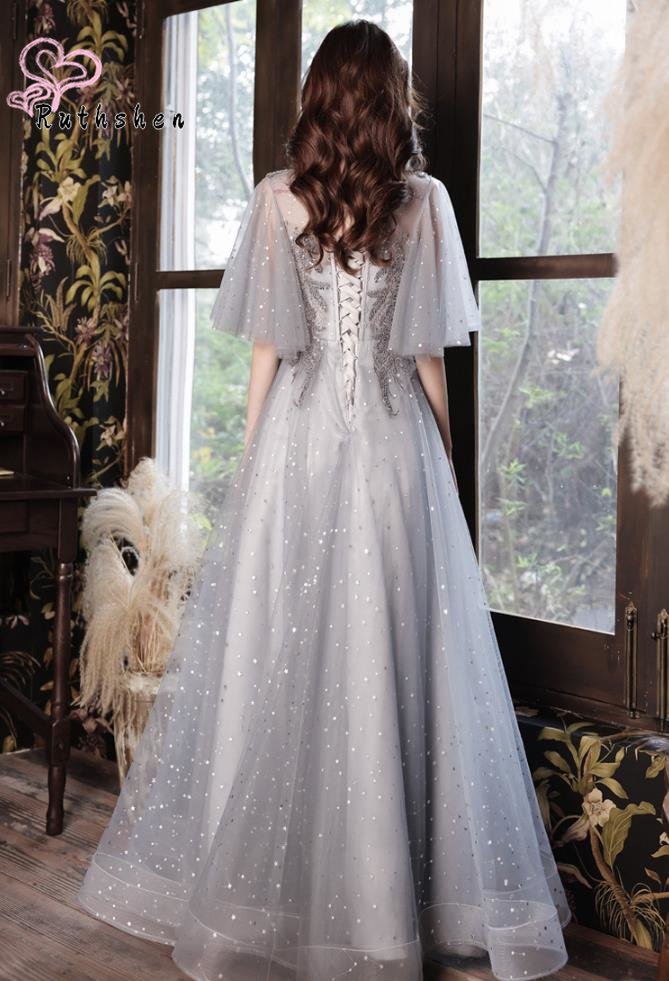Homecoming Dresses: Women Elegant Evening Gown Flare Short Sleeves Luxury Prom